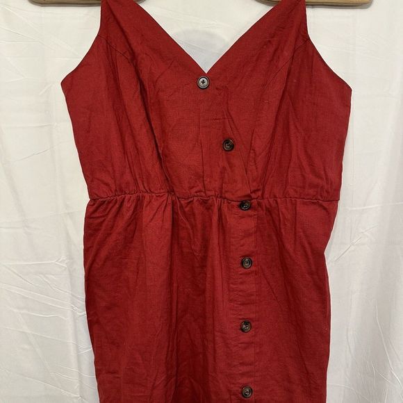 Maurices Women Size XXL Dress Red Linen Blend Tank Faux‎ Wrap Button Up V Neck - Picture 3 of 8